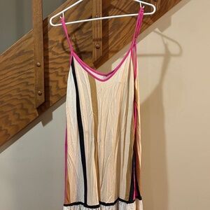 Agnes & Dora Colorblock Swing Dress Pink Tan Black Ruffle Hem